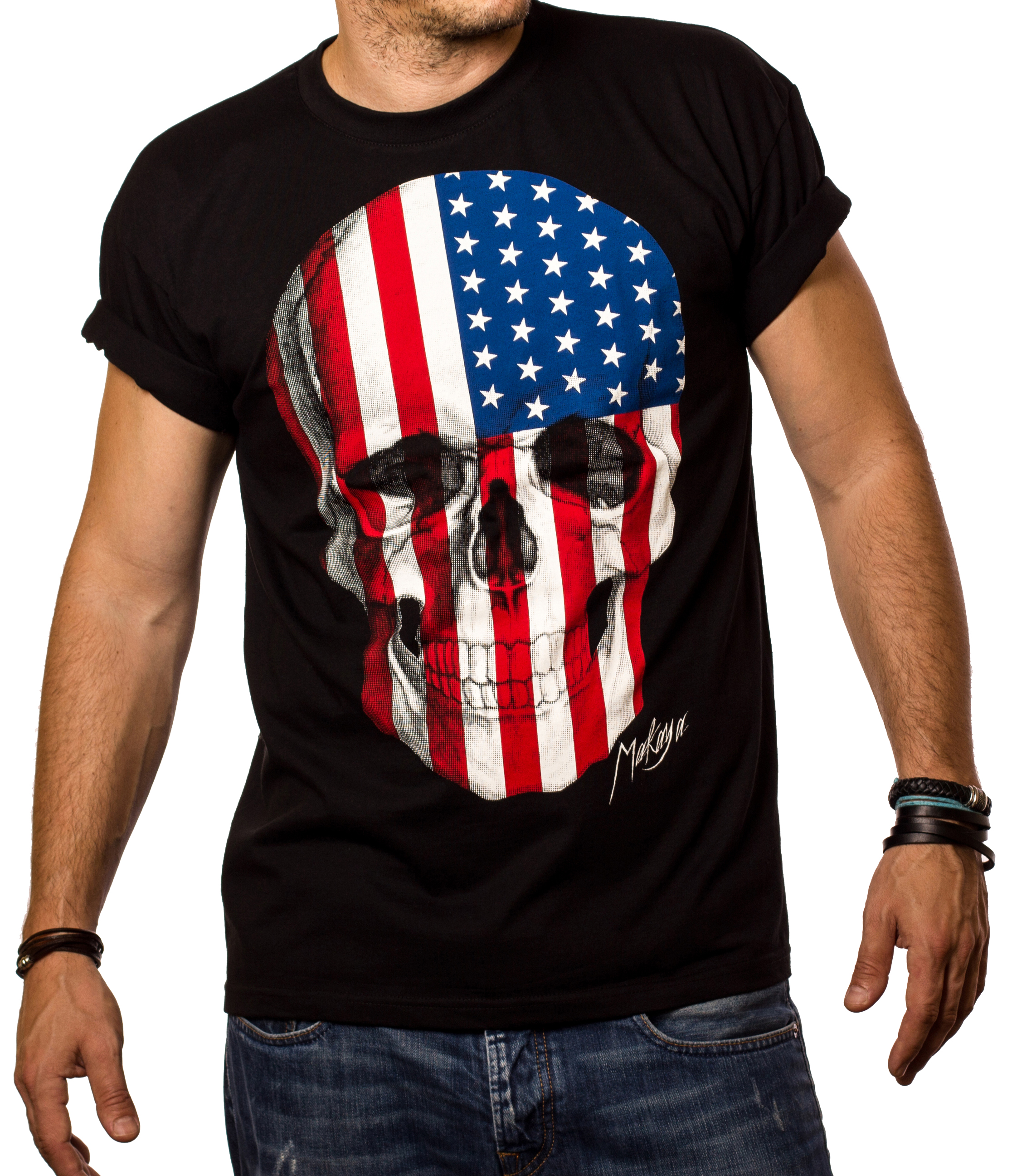 Herren T-Shirt - USA Flagge mit Totenkopf