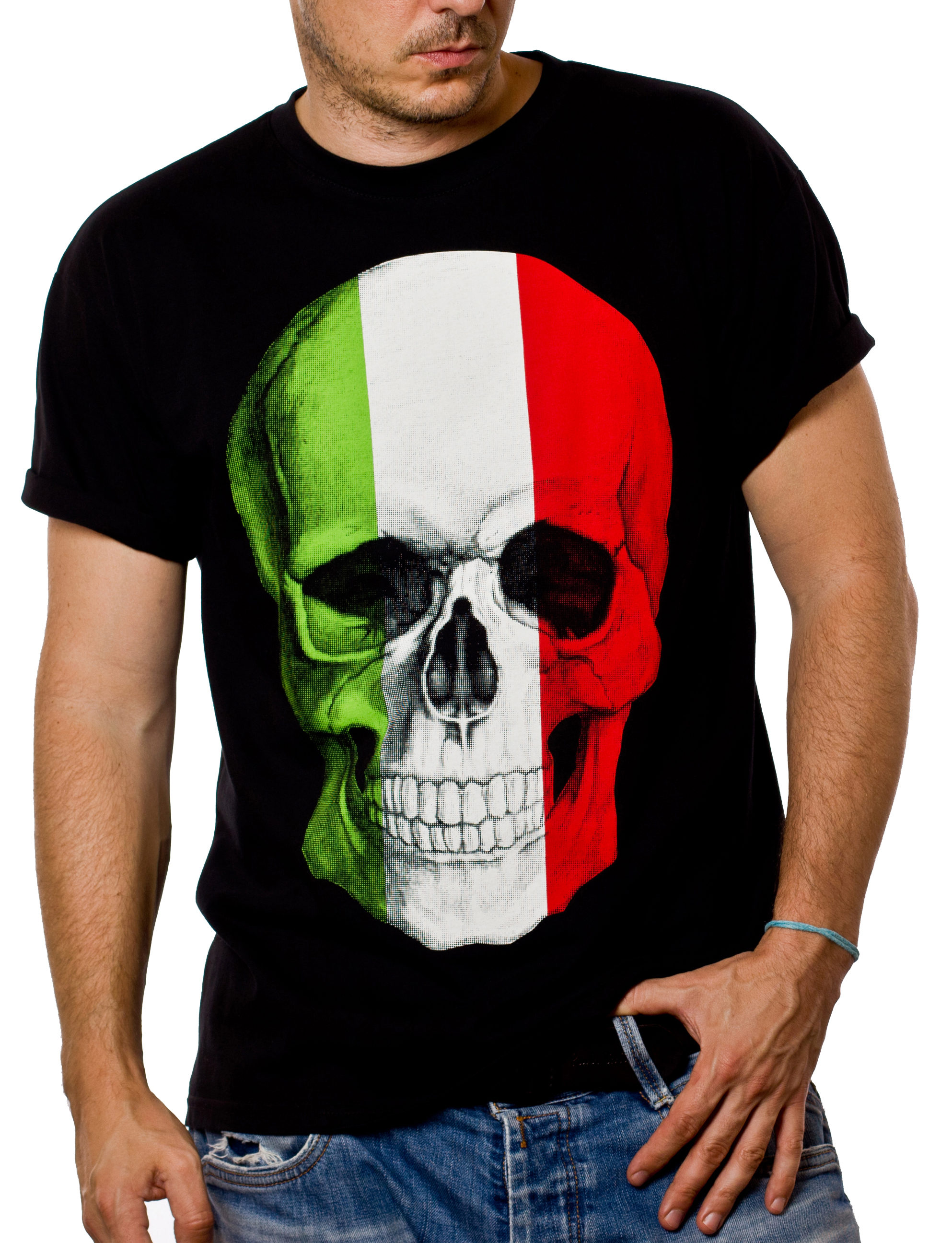 Herren T-Shirt mit Italien Flagge - Totenkopf