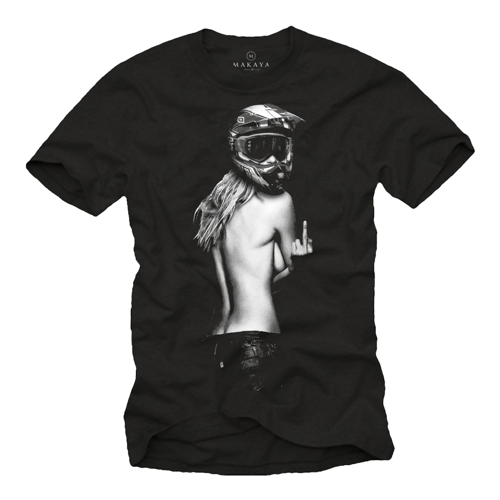 Motorrad T-Shirt Lustig für Herren - Pin Up Girl Motocross