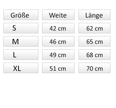 Tabelle T-Shirt Weiten und Längen