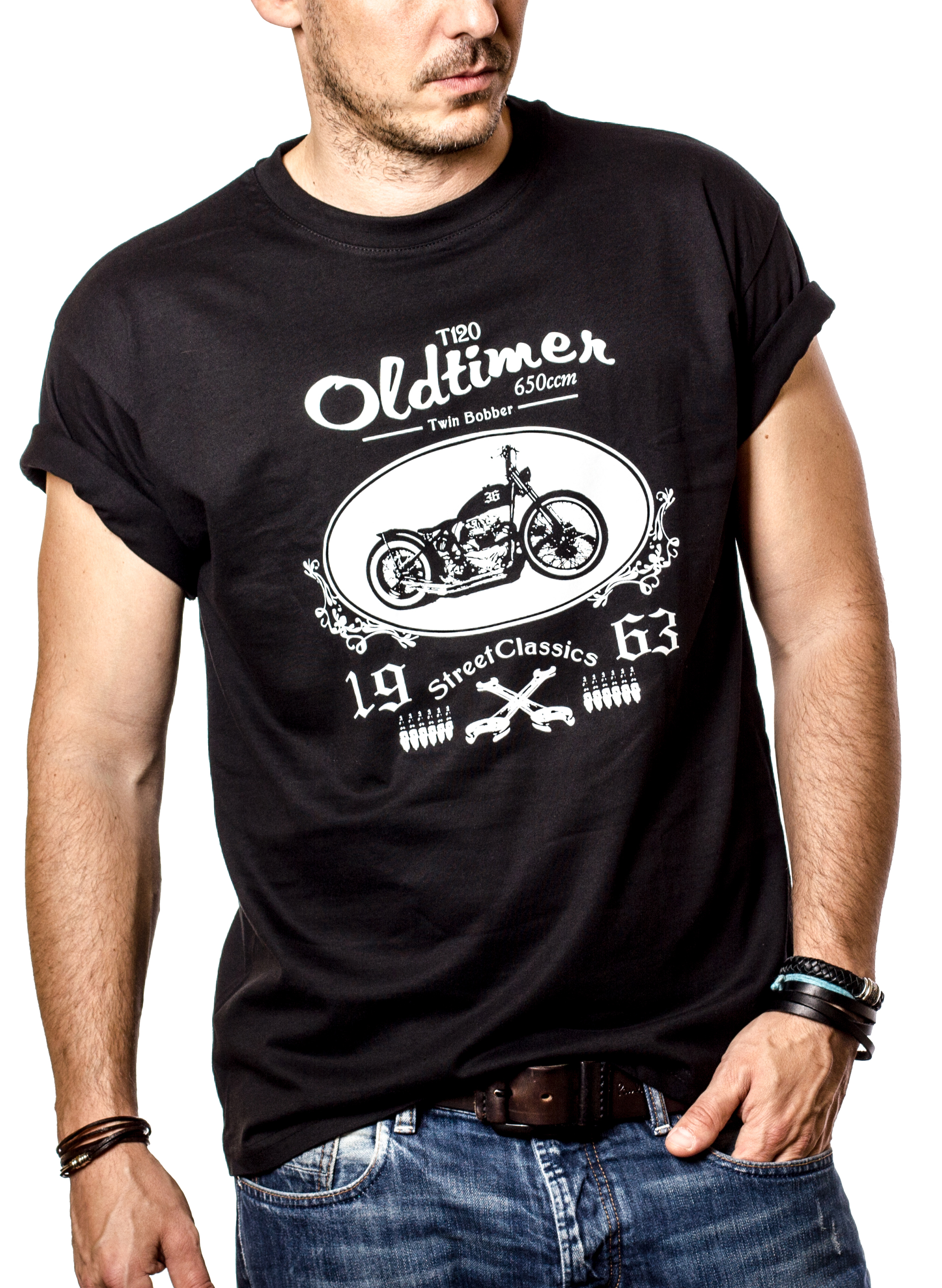 Cooles Motorrad T-Shirt für Männer Twin Bobber T120